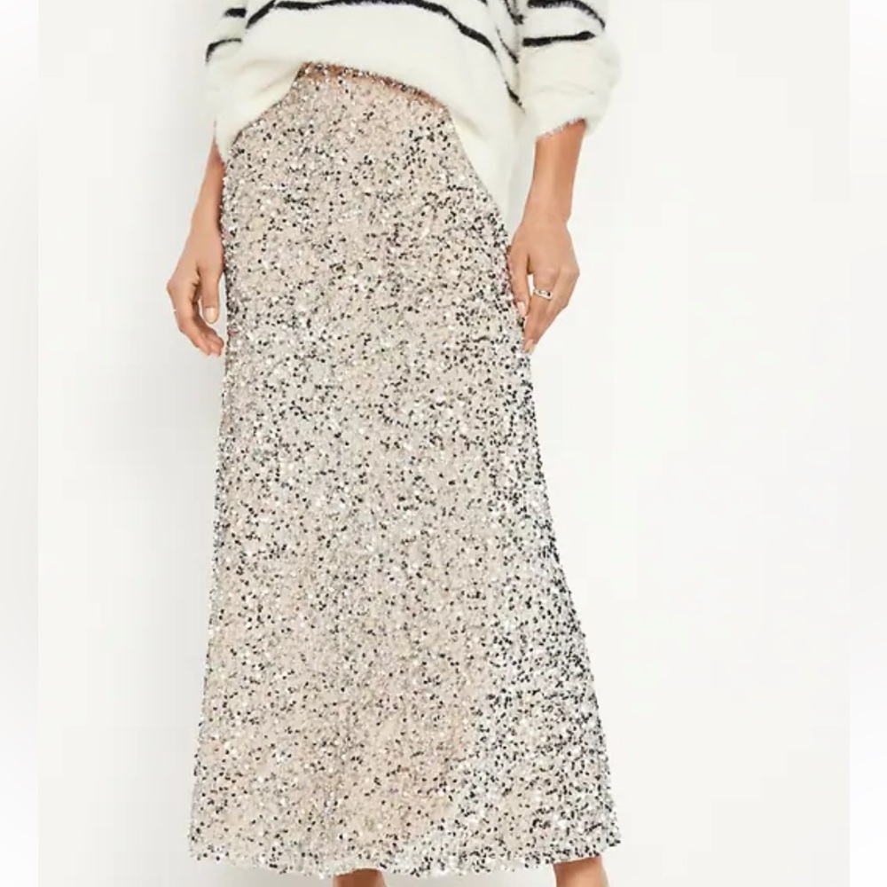 Old Navy Sequin A-Line Maxi Skirt XL Tall Silver New!!